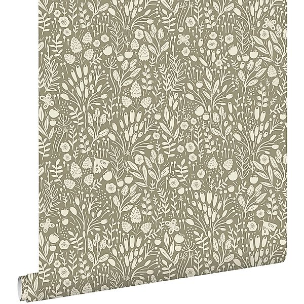 ESTAhome Tapete Blumen Hellolivgrün 50 x 900 cm günstig online kaufen