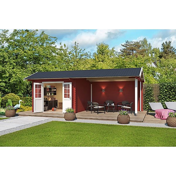 Lasita Holz-Gartenhaus New York Schwedenrot 720 cm x 389,3 cm mit Anbaudach günstig online kaufen