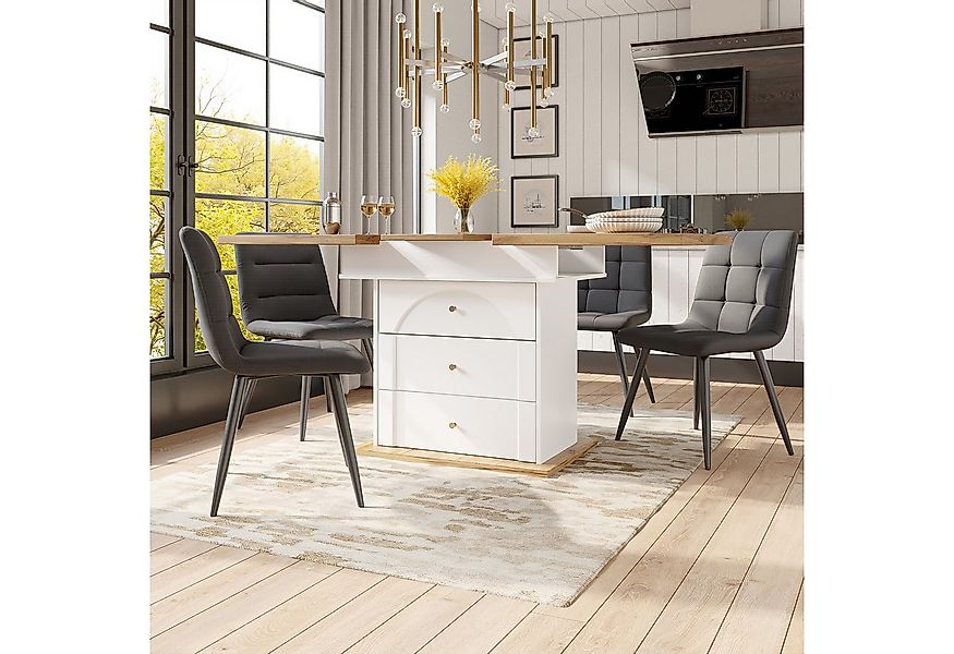 i@home Esstisch Teleskoptisch mit Stauraum, Moderner Küchentisch Weiß /Schw günstig online kaufen