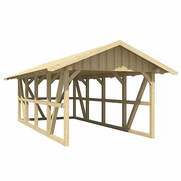 Skan Holz Carport Schwarzwald m. Dachschalung u. Rückwand 424 x 772 cm Natu günstig online kaufen