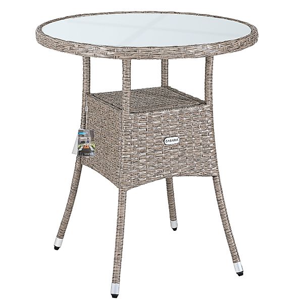 Casaria Gartentisch, Polyrattan Rund Glas Höhenverstellbar günstig online kaufen