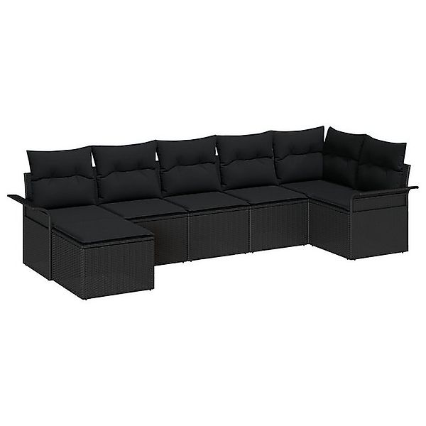 vidaXL Loungesofa 7-teiliges Garten Sofa Set mit Kissen Schwarz Poly Rattan günstig online kaufen