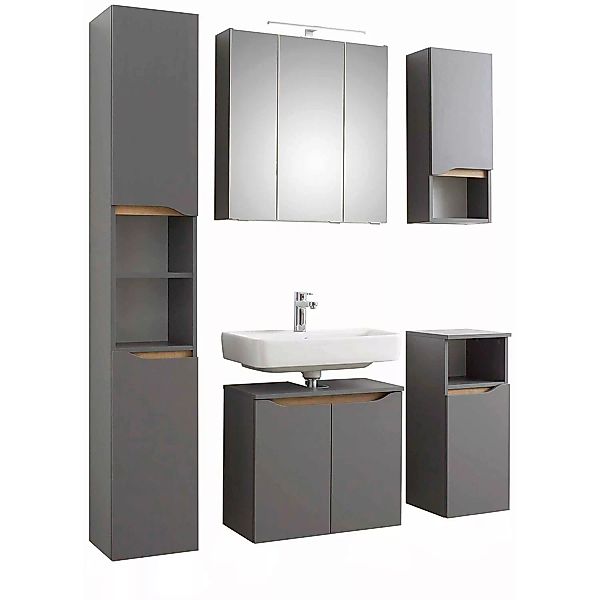 Badezimmer Komplett Set mit Spiegelschrank und Beleuchtung QENA-66 in Quarz günstig online kaufen