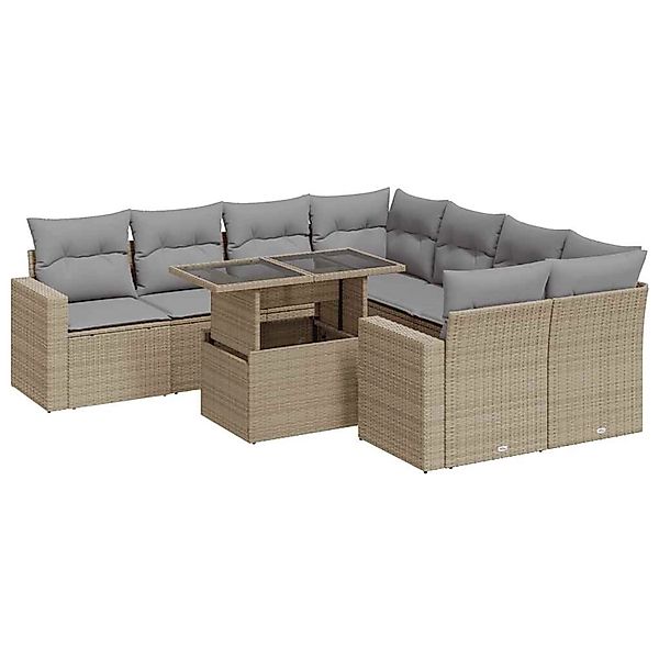 vidaXL 9-Tlg Garten-Sofagarnitur mit Kissen Beige Poly Rattan 3326290 günstig online kaufen