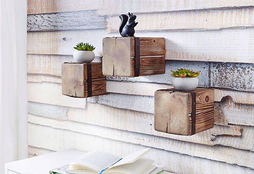 Home affaire Wandregal »Holzpfeiler« 3 Stk. tlg. günstig online kaufen