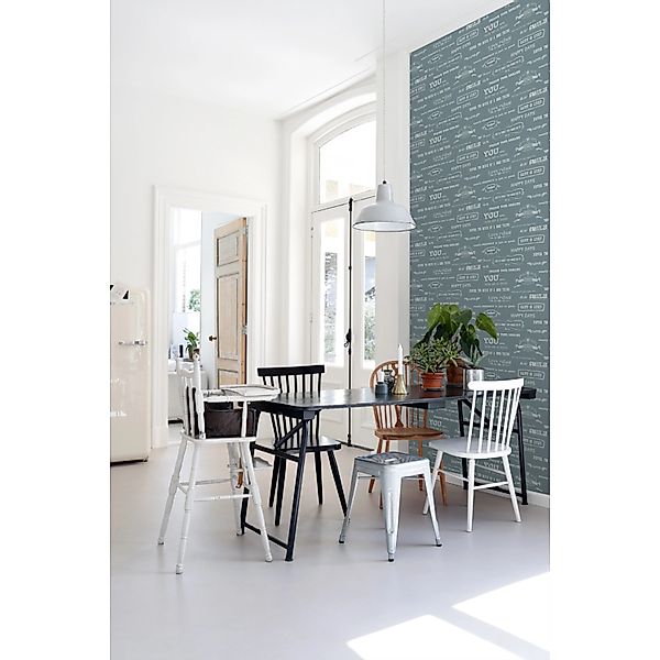 ESTAhome Tapete Kreidetafel-Sprüche Vintage Blau 53 cm x 10,05 m 128506 günstig online kaufen