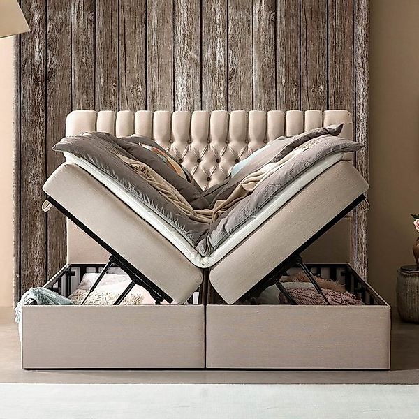 BettCo Stauraumbett Boxspringbett mit Bettkasten Chester (in Beige Webstoff günstig online kaufen