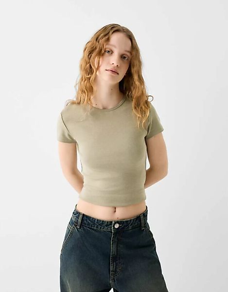 Bershka T-Shirt Mit Rundausschnitt Damen 10-12 Khaki günstig online kaufen