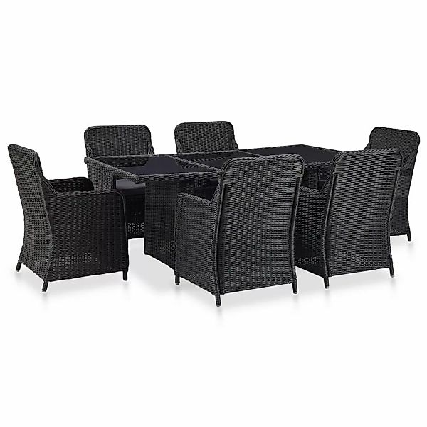 7-tlg. Garten-essgruppe Poly Rattan Schwarz günstig online kaufen