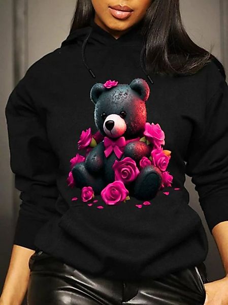 RMK Kapuzenpullover Damen Hoodie Pullover Basic Pulli mit Teddybär Herzen R günstig online kaufen