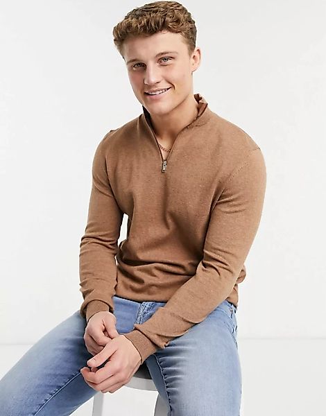 Burton Menswear – Pullover mit kurzem Reißverschluss in Hellbraun günstig online kaufen