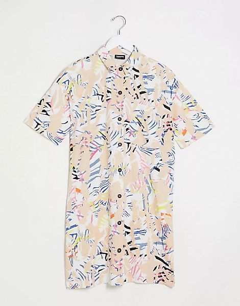 Noisy May – Kurzes Hemdkleid mit abstraktem Print-Weiß günstig online kaufen