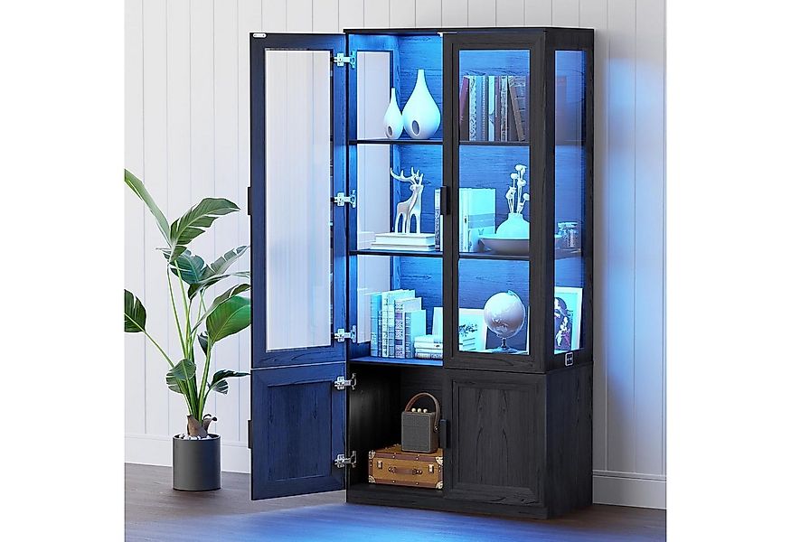 BROTTAR Standvitrine Anzeigeschrank mit Glastüren, LED -Leuchten und Magnet günstig online kaufen