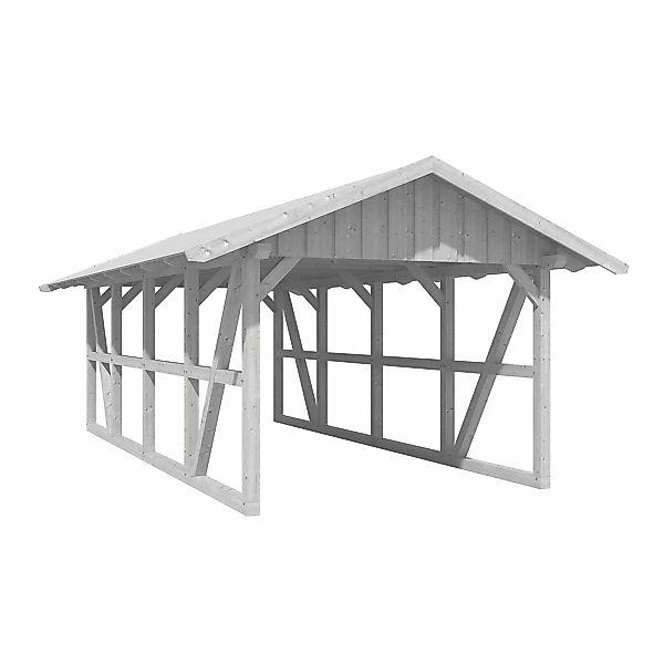 Skan Holz Carport Schwarzwald mit Dachschalung 424 x 772 cm Weiß günstig online kaufen