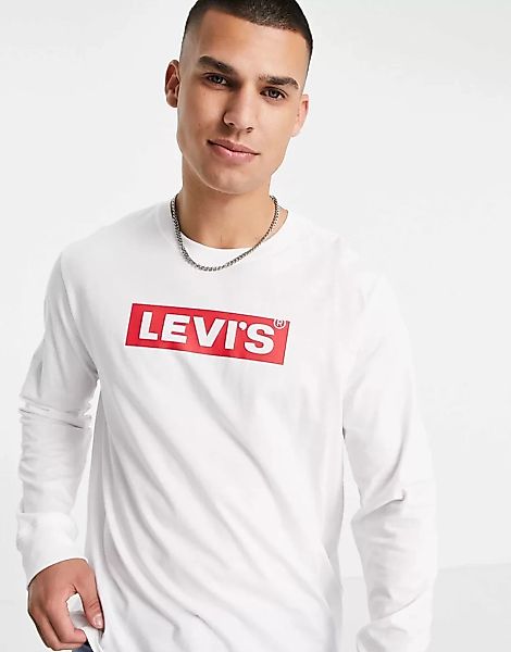 Levi's – Locker geschnittenes, langärmliges Oberteil mit Box-Logo in Weiß günstig online kaufen