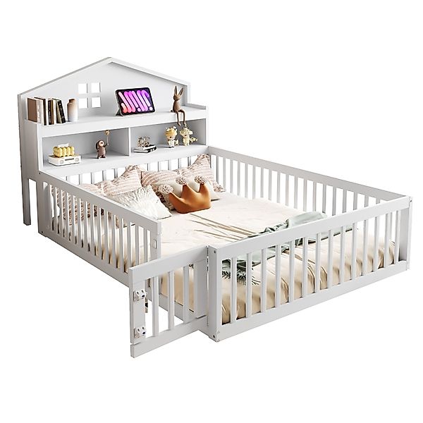 SOFTWEARY Kinderbett mit Lattenrost und Zaun günstig online kaufen