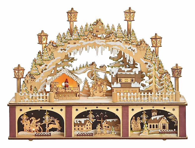 Spetebo LED Schwibbogen LED Holz Schwibbogen "Weihnachtsmarkt" (1-tlg), Win günstig online kaufen