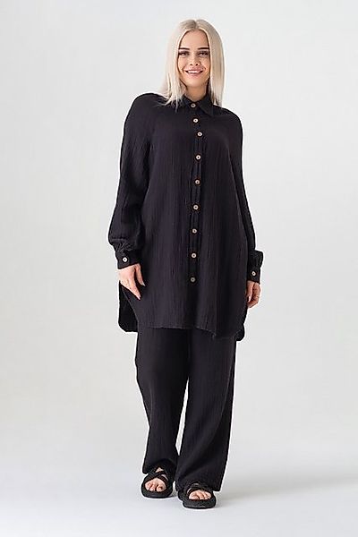 WENOR Hemdbluse Musselin Damen Oversize Hemd 100 % Baumwolle Kokosknöpfe Ra günstig online kaufen