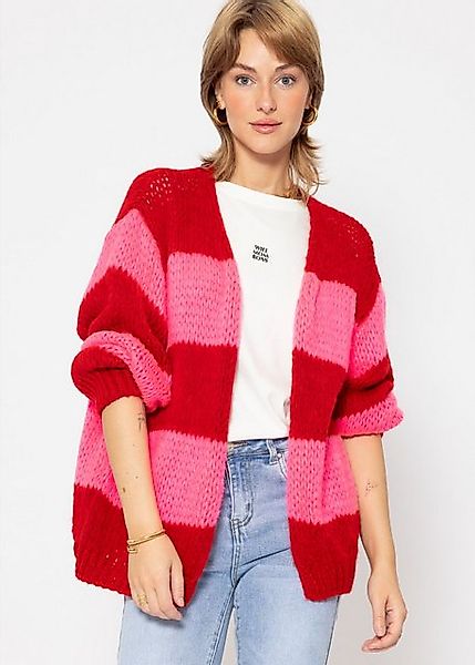 SASSYCLASSY Cardigan Oversize Strickjacke Damen Blockstreifen Elegant Offen günstig online kaufen