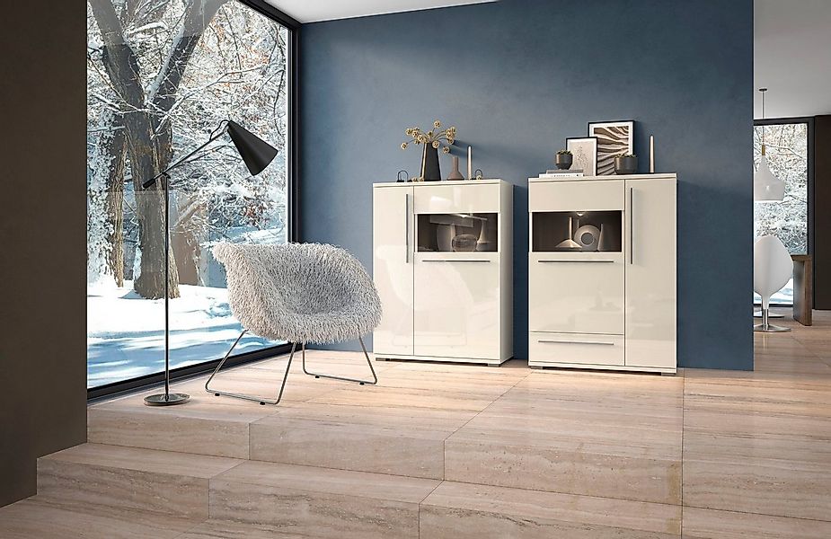 Places of Style Highboard "Piano Vitrine", UV lackiert, Soft-Close Funktion günstig online kaufen