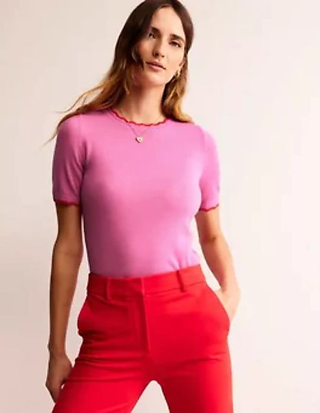 T-Shirt aus Merinowolle mit Muschelstrick Damen Boden, Mittelpink günstig online kaufen