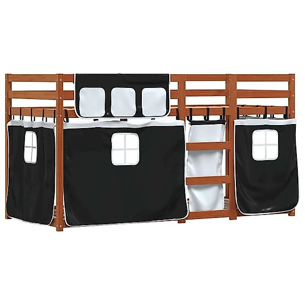 vidaXL Etagenbett mit Vorhängen Weiß & Schwarz 90x190 cm Kiefernholz 328394 günstig online kaufen