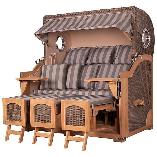 bene,iving Strandkorb Komplettset Ammersee Grande XXL Teak Bullauge PE grau günstig online kaufen