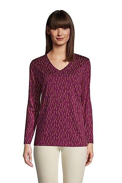 Supima Langarm-Shirt mit V-Ausschnitt, Damen, Größe: XS Normal, Rot, Baumwo günstig online kaufen