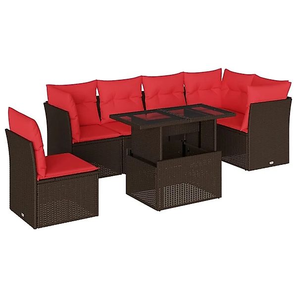 vidaXL 7-Tlg Gartensofa-Set mit Kissen Braun Polyrattan 3266624 günstig online kaufen