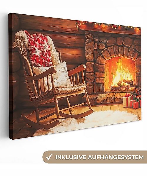 OneMillionCanvasses® Leinwandbild Winter - Weihnachten - Zuhause - Kamin, F günstig online kaufen