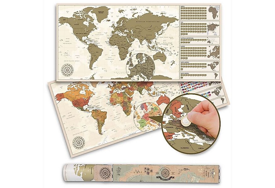 Goods+Gadgets Poster Scrape Off World Map, Vintage (Weltkarte zum frei Rubb günstig online kaufen