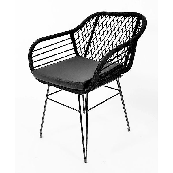 Kobolo Esszimmerstuhl Stuhl Retro Look Black Schwarz Metall und Seil mit Ki günstig online kaufen