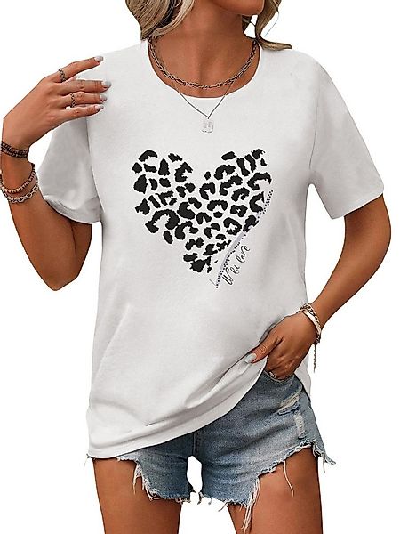 PYLIKE Kurzarmbluse Damen Sommer Casual Kurzarmbluse Leopardenherz Print-Sh günstig online kaufen