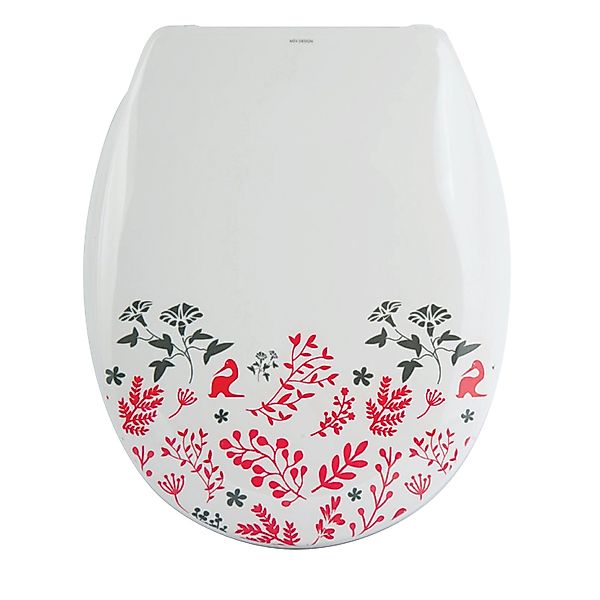 MSV WC-Sitz Floral Duroplast Soft-Close 45,5 cm x 37 cm x 5 cm Weiß-Rot günstig online kaufen