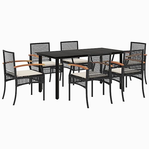 vidaXL 7-Tlg Garten-Essgruppe mit Kissen Schwarz Poly Rattan 3213607 günstig online kaufen