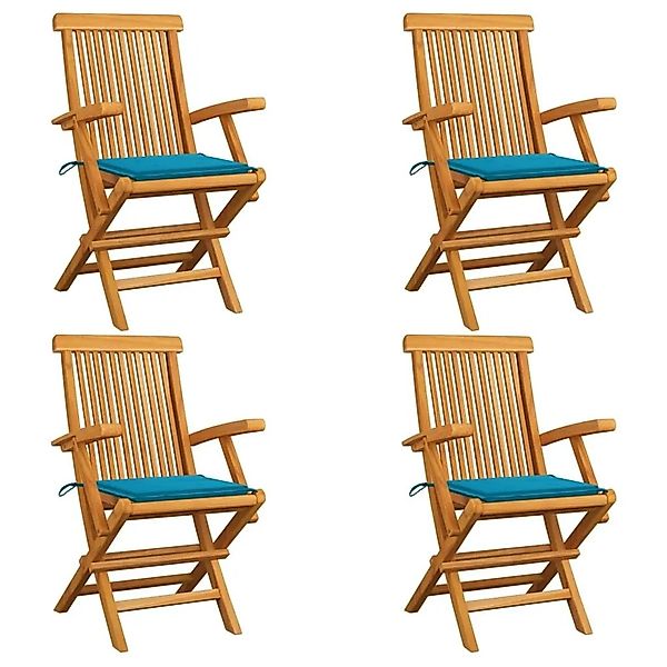 vidaXL Gartenstühle mit Blauen Kissen 4 Stk Massivholz Teak 3065621 günstig online kaufen