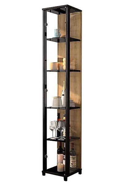 fif möbel Glasvitrine in Schwarz/Wildeiche-Dekor - 31,5x171,8x32cm (BxHxT) günstig online kaufen