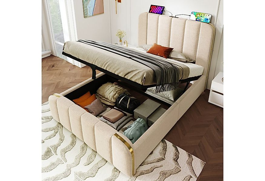 TavilaEcon Polsterbett Kopfteil Fußteil mit goldenen Zierstreifen, USB Typ- günstig online kaufen