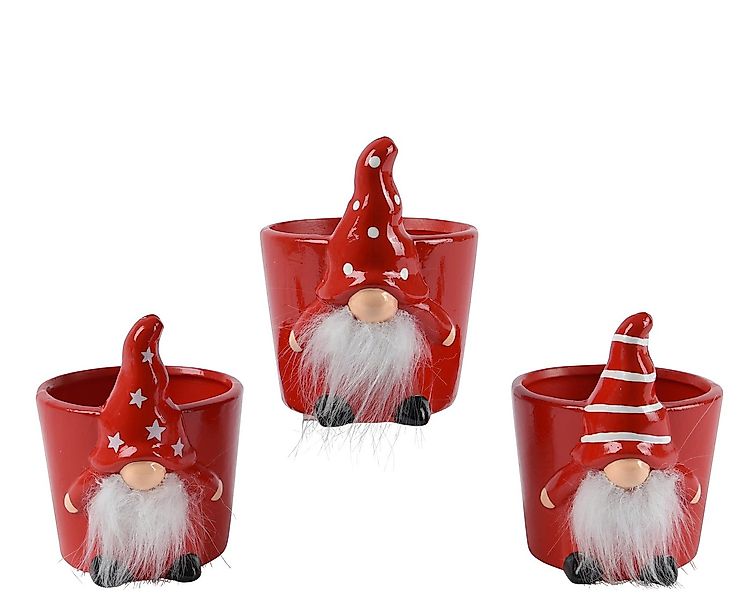 Kaemingk Blumentopf, Blumentopf / Übertopf 9x11cm Keramik Wichtel Rot Weiß günstig online kaufen