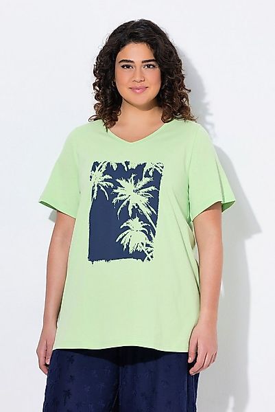 Ulla Popken T-Shirt T-Shirt Palme A-Linie V-Ausschnitt Halbarm günstig online kaufen