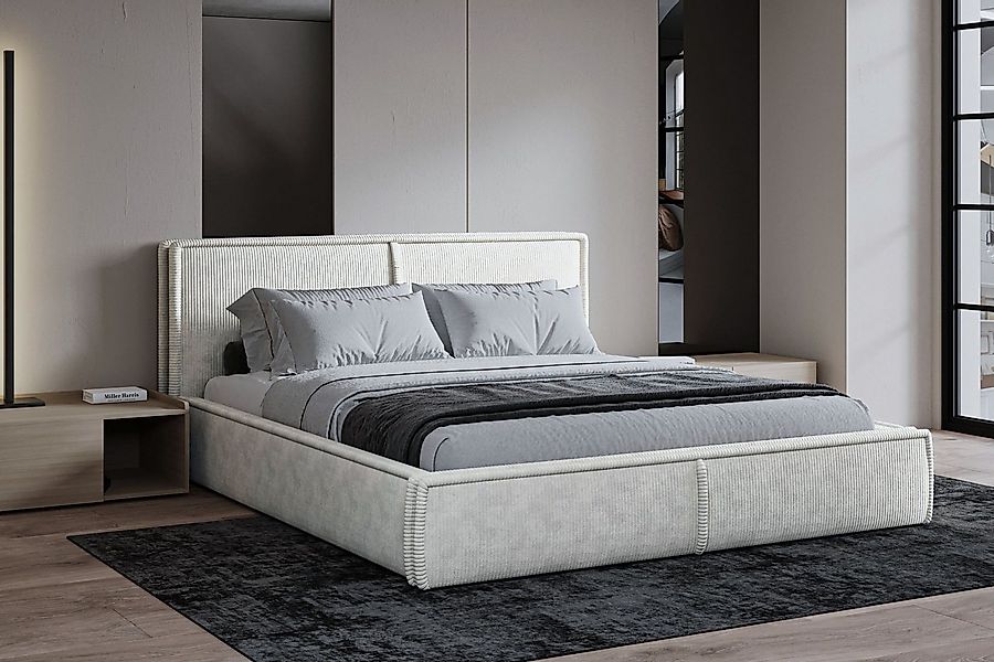 MOEBLO Polsterbett BETT 04 (Bezug: aus Cord, Doppelbett mit Kopfstütze, Rah günstig online kaufen