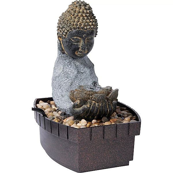 Dobar Zimmerbrunnen Buddha Lotusblüte in Steinoptik mit Deko-Steinen günstig online kaufen
