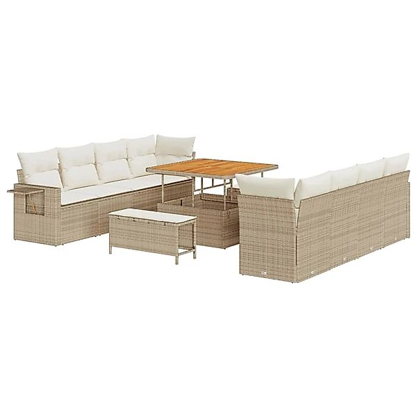 vidaXL Garten-Sofa-Set mit Speicher 11-Tlg Beige Poly Rattan 3361726 günstig online kaufen