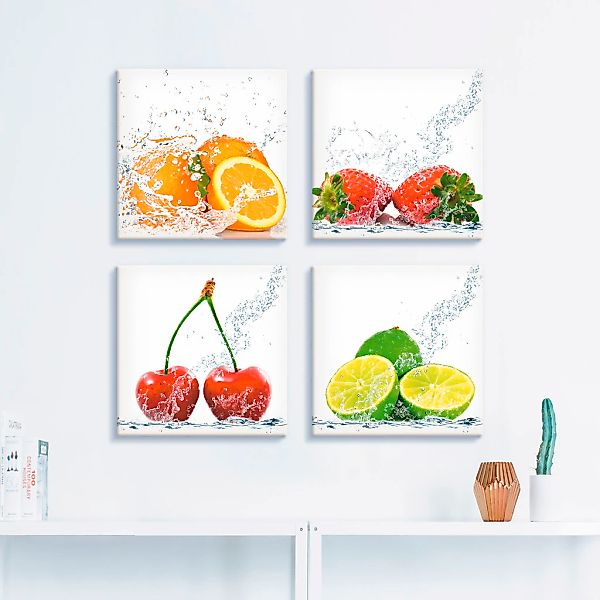 Artland Leinwandbild "Früchte mit Spritzwasser" Lebensmittel 4 Stk. tlg. 4e günstig online kaufen