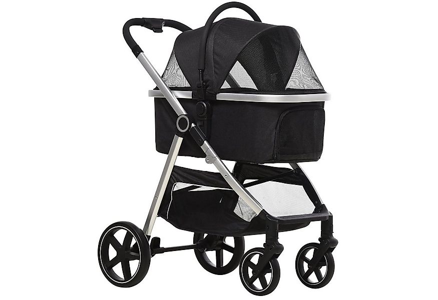 PawHut Hundebuggy mit Kissen, Bremsen, Netzfenster, Sicherheitsleinen, (Hau günstig online kaufen