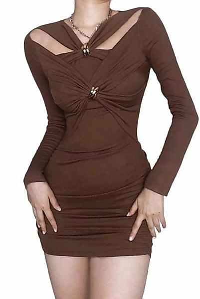 ZWY Dirndl Langärmliges einfarbiges hohles Slim-Fit-Kleid mit V-Ausschnitt günstig online kaufen