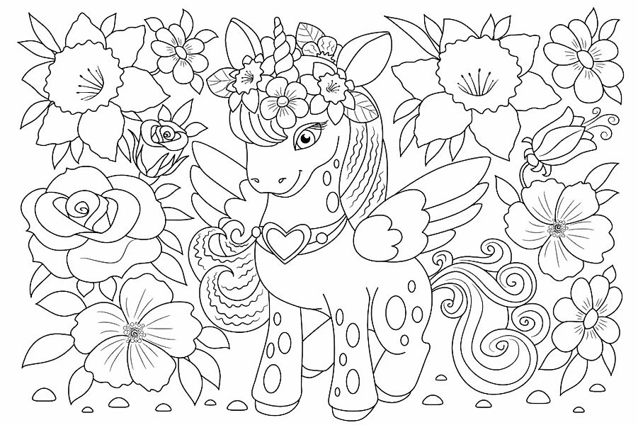 queence Bild "Einhorn und Blumen", Blätter-Blätterbilder-Blumen-Blumenbilde günstig online kaufen