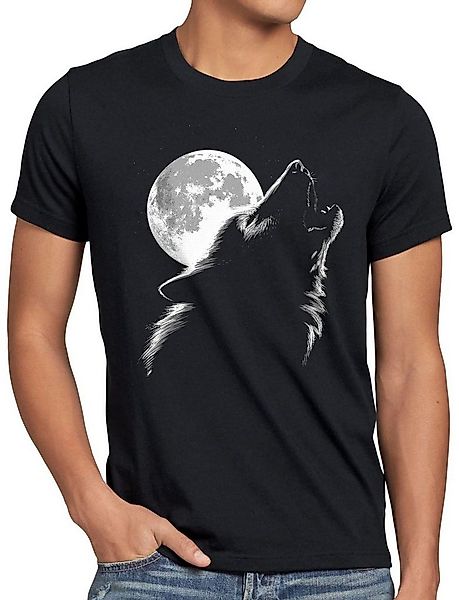 style3 T-Shirt Heulender Wolf bei Vollmond rudel wald günstig online kaufen