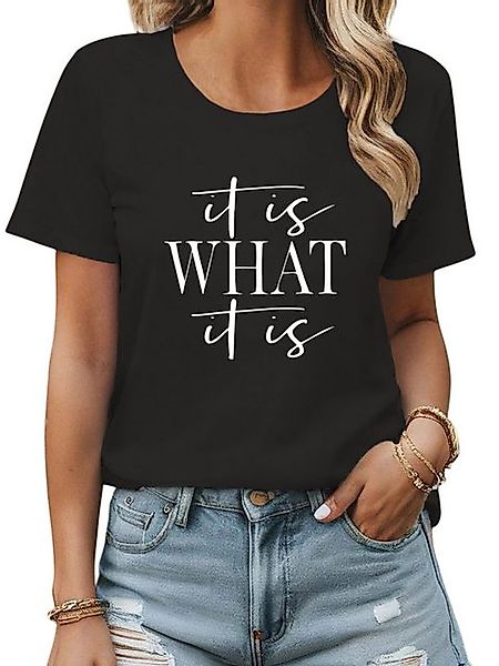 PYL T-Shirt Damen Bequemes Sommer Kurzarmbluse Locker Brief Print-Shirt Beq günstig online kaufen