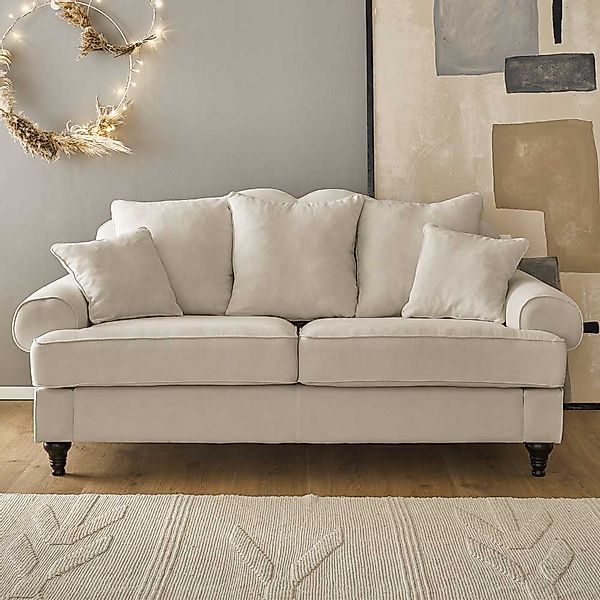 Vintage Dreisitzer Couch Beige im Landhausstil 200 cm breit günstig online kaufen